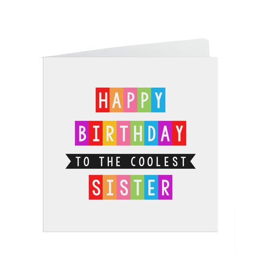 Coolest Sister Birthday Card, Colourful Block Design