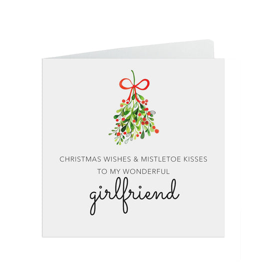 Christmas Card For Girlfriend, Romantic Christmas Card Mistletoe Wishes & Christmas Kisses
