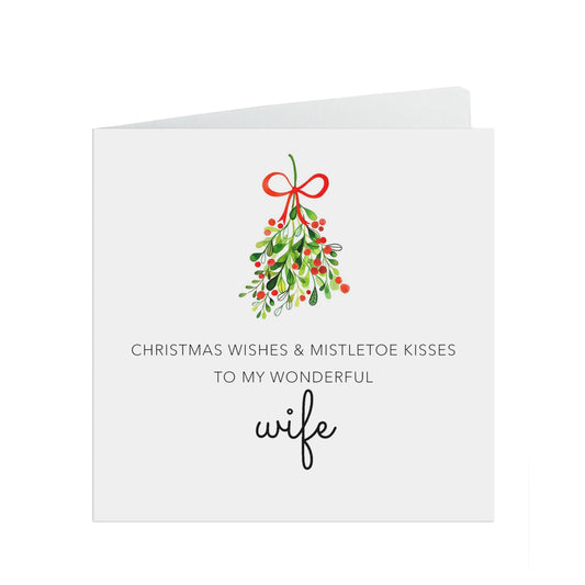 Christmas Card For Wife, Romantic Christmas Card Mistletoe Wishes & Christmas Kisses
