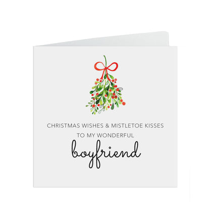 Christmas Card For Boyfriend, Romantic Christmas Card Mistletoe Wishes & Christmas Kisses