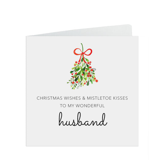Christmas Card For Husband, Romantic Christmas Card Mistletoe Wishes & Christmas Kisses