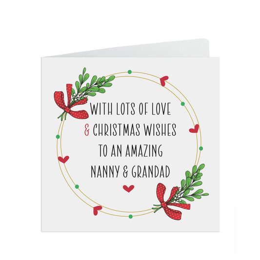 Nanny And Grandad Christmas Card - For Grandparents From Grandson Or Granddaughter, Lots Of Love & Christmas Wishes