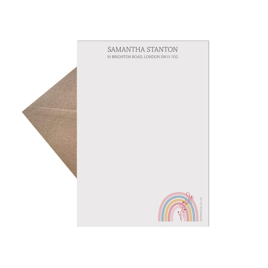 Personalised Writing Paper, Adult Letter Set, Rainbow Design 20 Sheets Of Writing Paper & 20 Kraft Envelopes