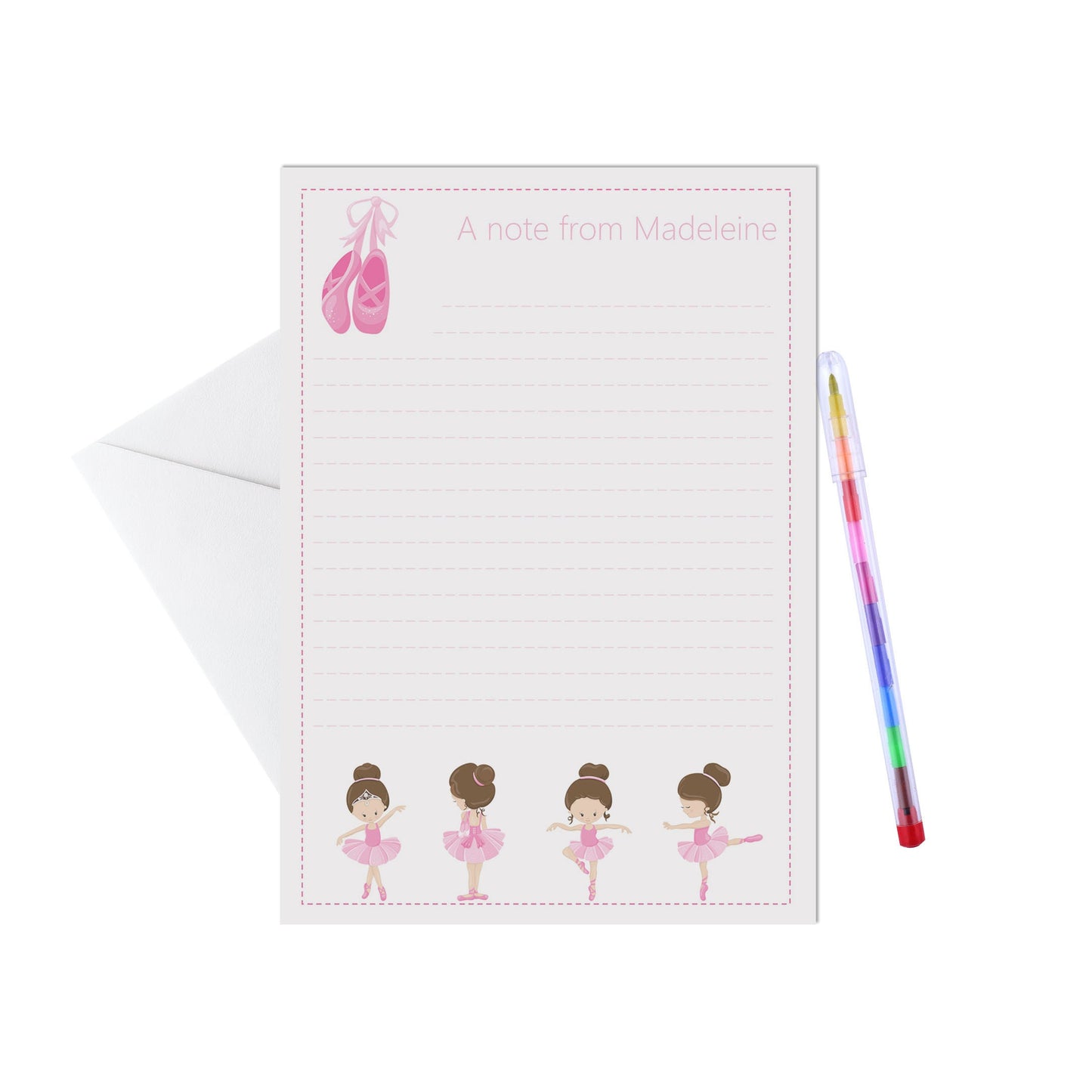 Brunette Ballet Dancer Personalised Letter Writing Set - A5 Pack Of 15 Sheets & Envelopes