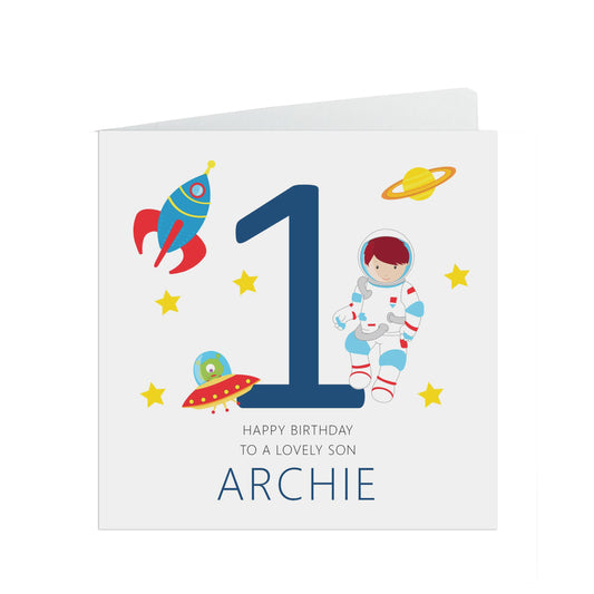 1st Birthday Space Card, Boys Personalised Card - Son, Grandson, Nephew, Brother