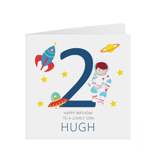 2nd Birthday Space Card, Boys Personalised Card - Son, Grandson, Nephew, Brother