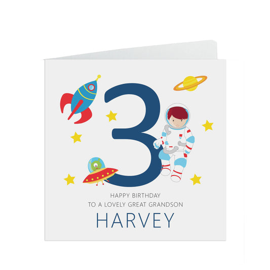 3rd Birthday Space Card, Boys Personalised Card - Son, Grandson, Nephew, Brother
