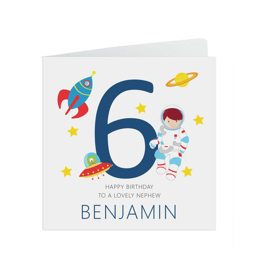 6th Birthday Space Card, Boys Personalised Card - Son, Grandson, Nephew, Brother