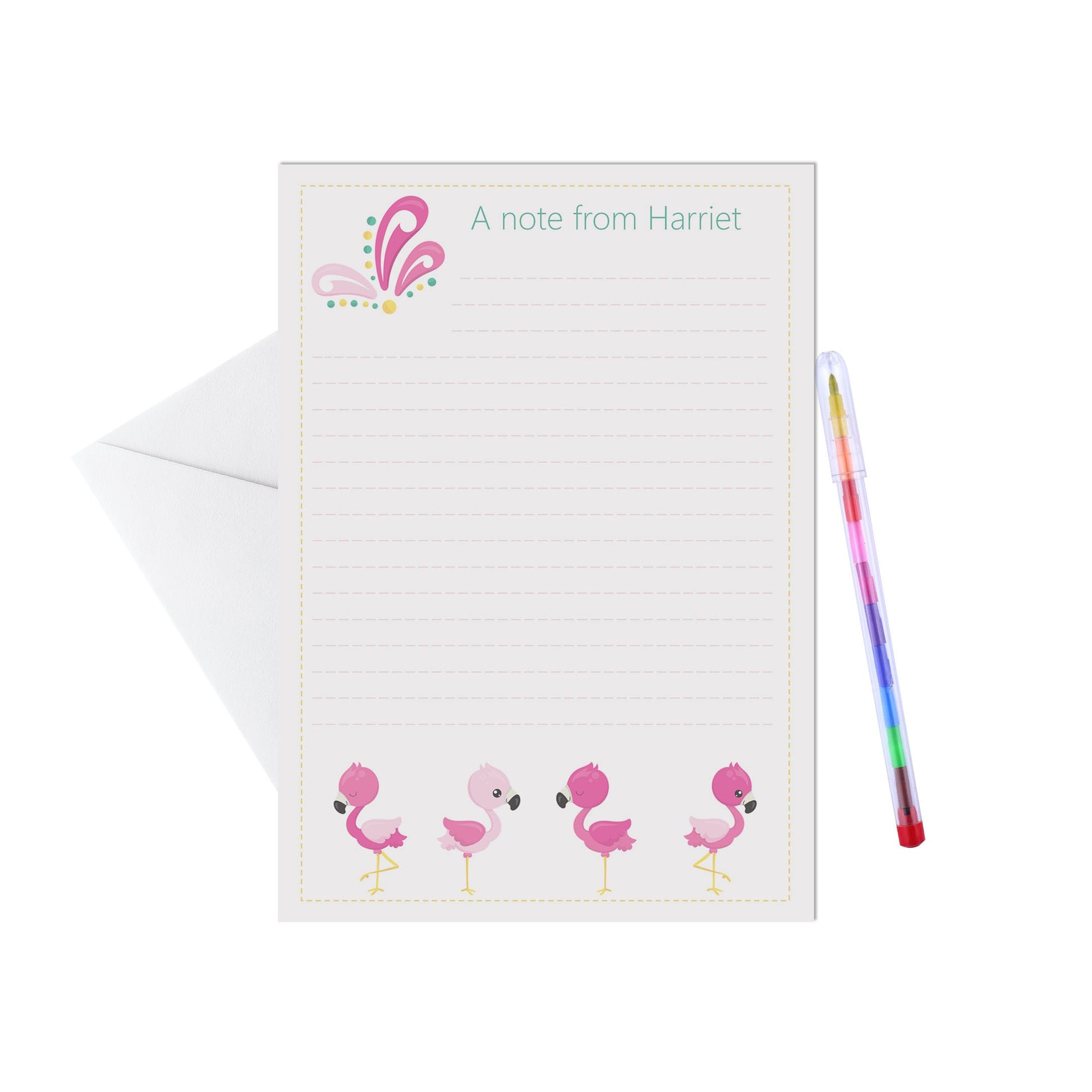 Flamingo Personalised Letter Writing Set - A5 Pack Of 15 Sheets & Envelopes