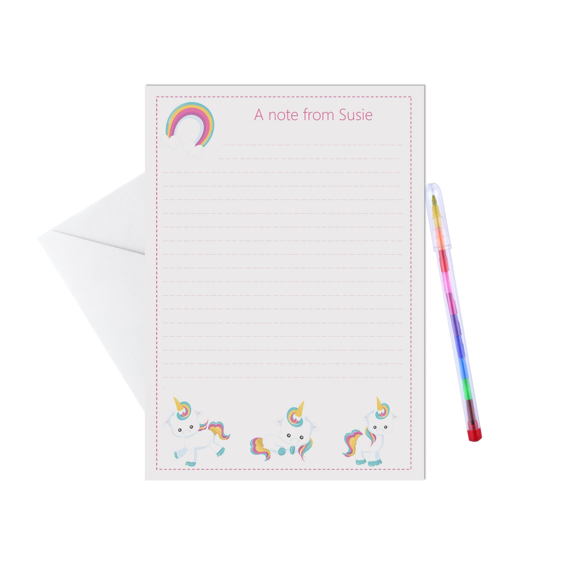 Unicorn Personalised Letter Writing Set - A5 Pack Of 15 Sheets & Envelopes