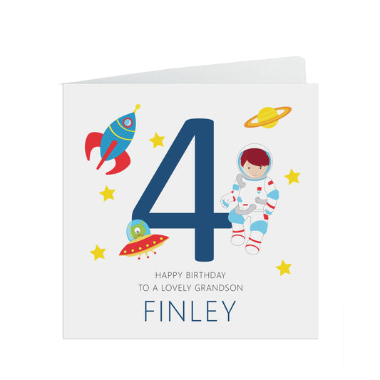 4th Birthday Space Card, Boys Personalised Card - Son, Grandson, Nephew, Brother