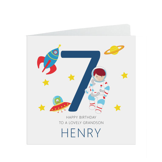 7th Birthday Space Card, Boys Personalised Card - Son, Grandson, Nephew, Brother