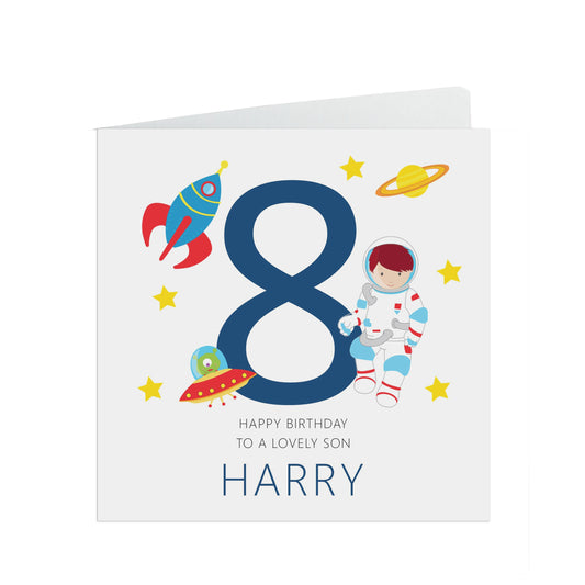 8th Birthday Space Card, Boys Personalised Card - Son, Grandson, Nephew, Brother