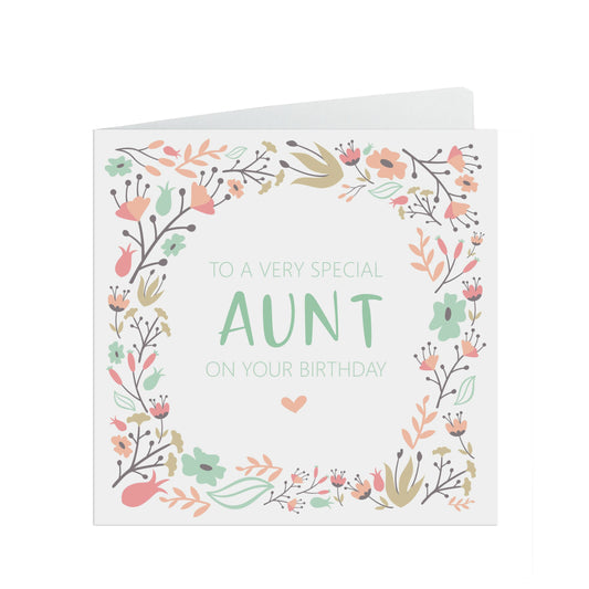 Aunt Birthday Card, Sage & Peach Flower Design