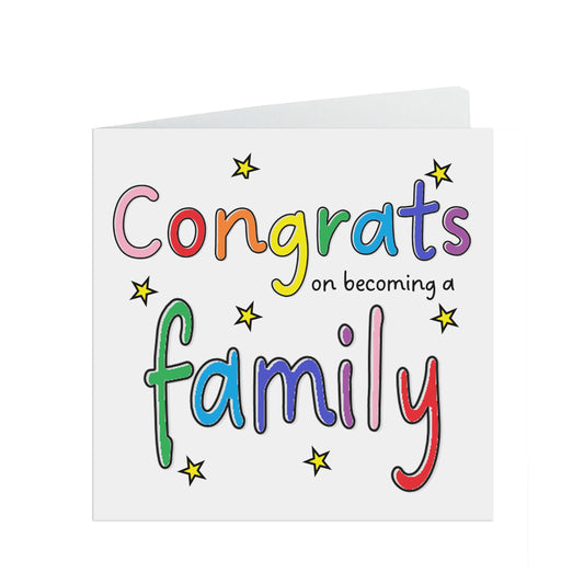 Congratulations On Becoming A Family Colourful Adoption Card For Newly Adopted Child Or Family.