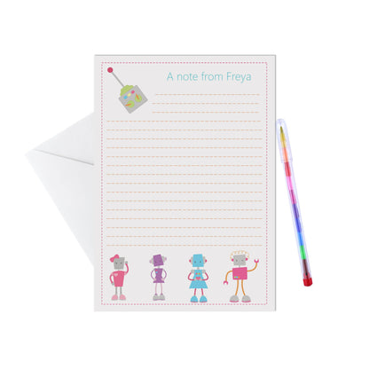 Robot Personalised Letter Writing Set - A5 Pack Of 15 Sheets & Envelopes