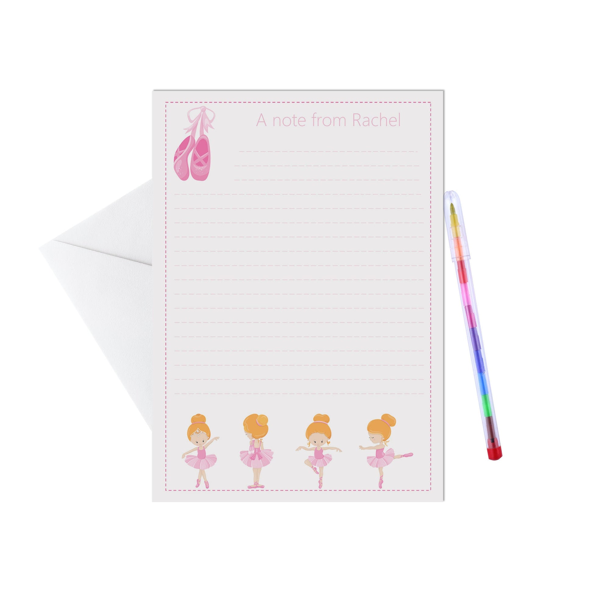 Brunette Ballet Dancer Personalised Letter Writing Set - A5 Pack Of 15 Sheets & Envelopes
