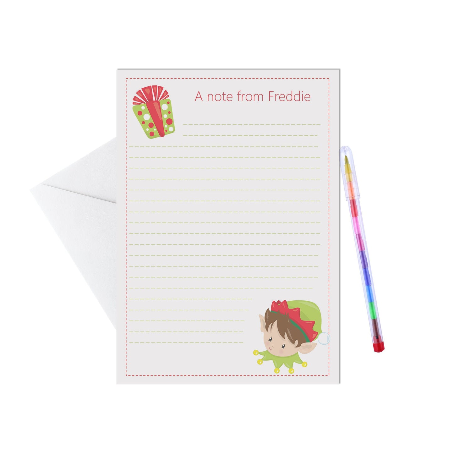 Elf Personalised Letter Writing Set - A5 Pack Of 15 Sheets & Envelopes
