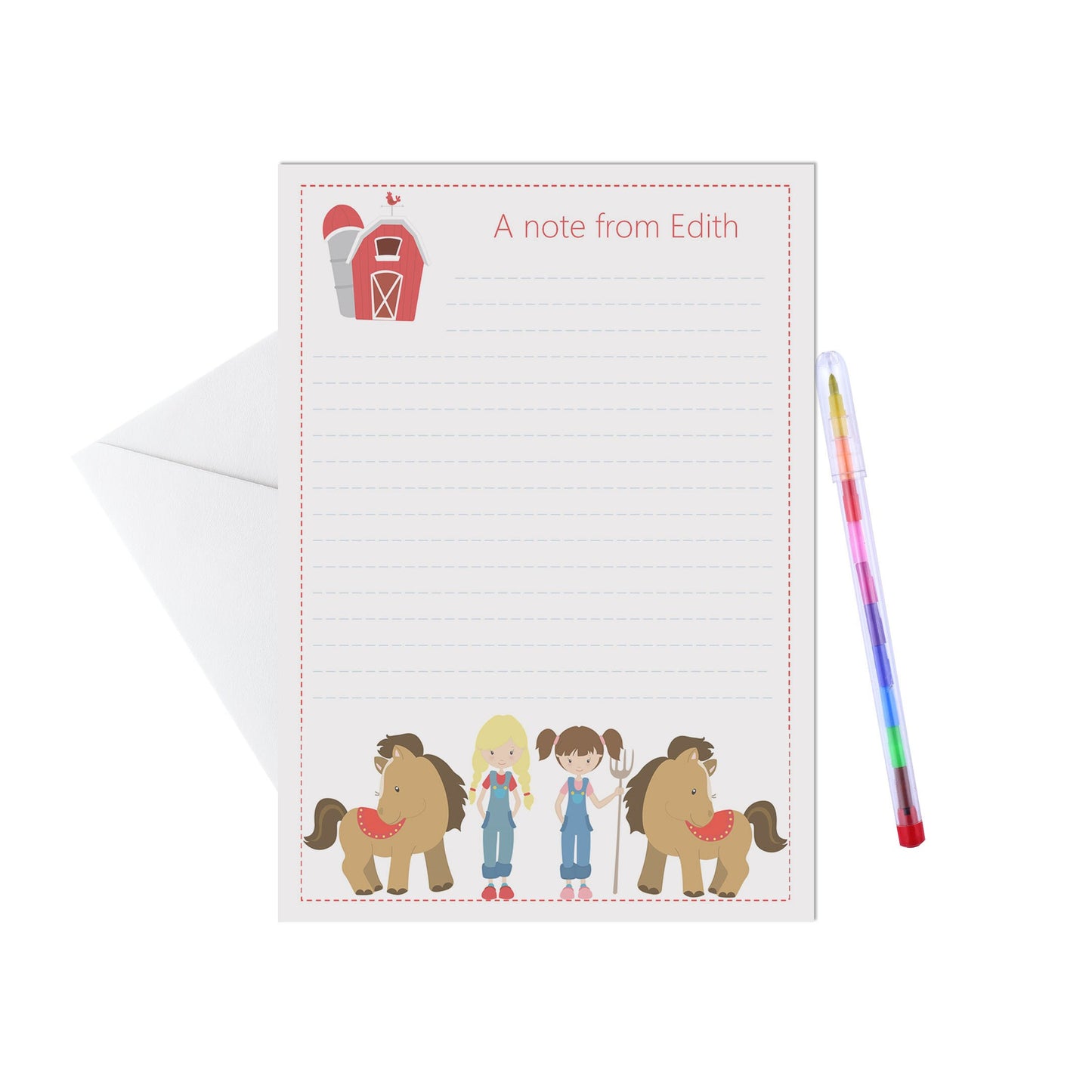 Farm animals Personalised Letter Writing Set - A5 Pack Of 15 Sheets & Envelopes