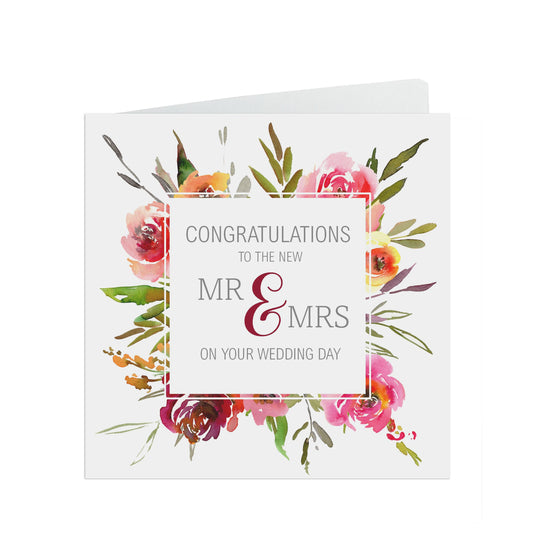 Pink Floral Wedding Day Card - Congratulations To The New Mr & Mrs On Your Wedding Day