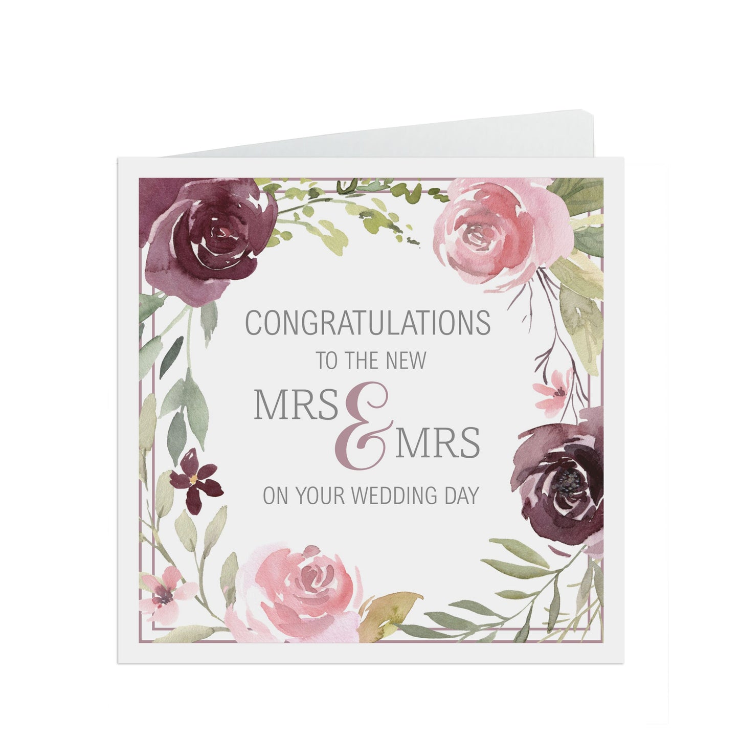 Purple & Mauve Floral Wedding Day Card - Congratulations To The New Mrs and Mrs On Your Wedding Day - Same Sex Wedding
