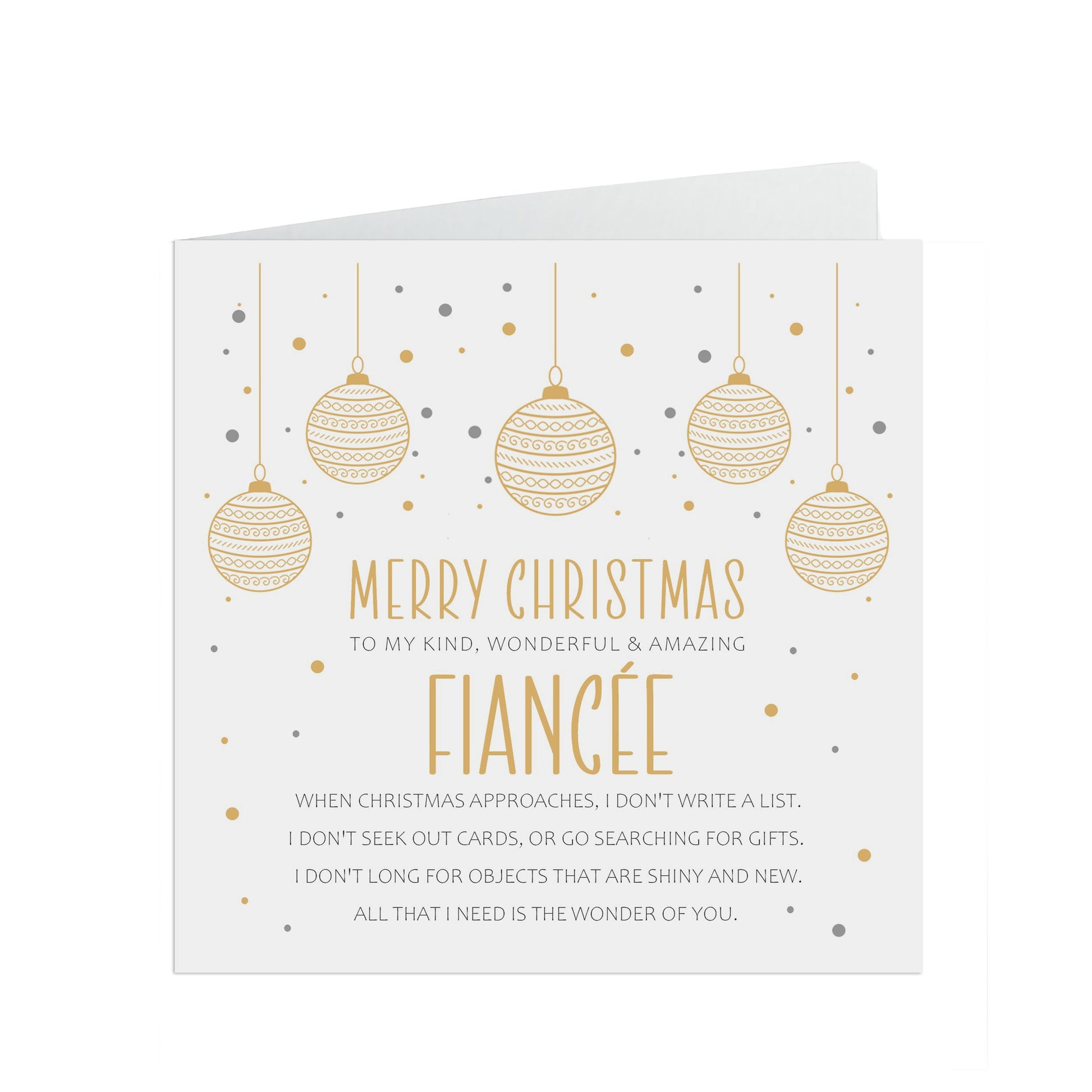 Fiancee Christmas Card, Gold Bauble Sentimental Romantic Poem