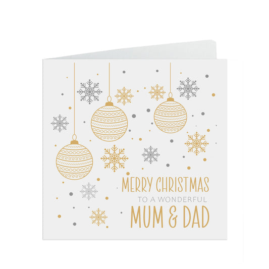 Mum And Dad Christmas Card, Gold Bauble Design