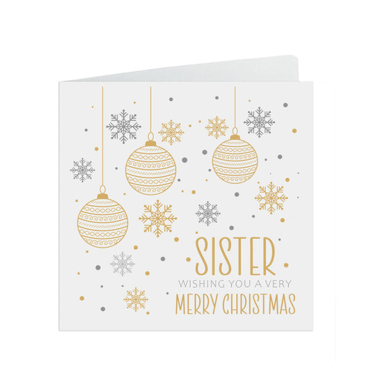 Sister Christmas Card, Gold Bauble Design