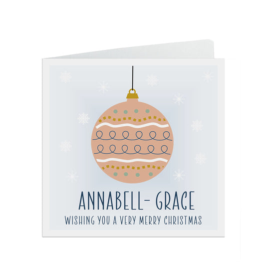 Personalised Christmas Card For Daughter, Pink Bauble Design