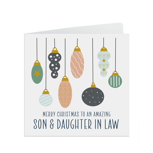 Son And Daughter In Law Christmas Card, Bauble Design
