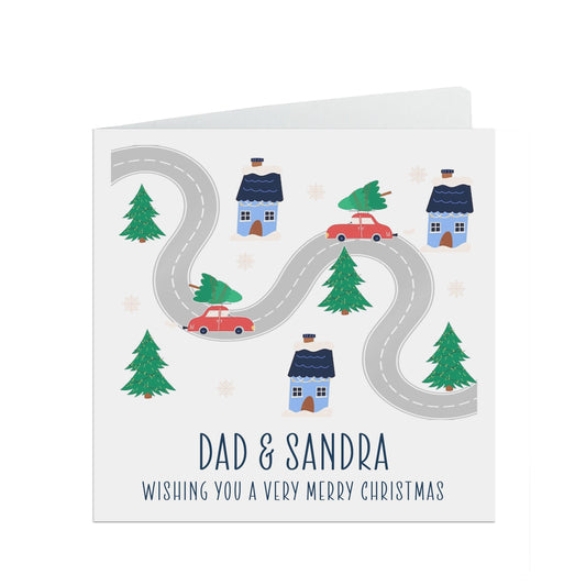 Dad And Partner Christmas Card, Snowy Scene Design