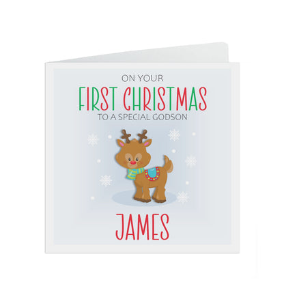 Godson 1st Christmas Card - Personalised First Christmas Keepsake