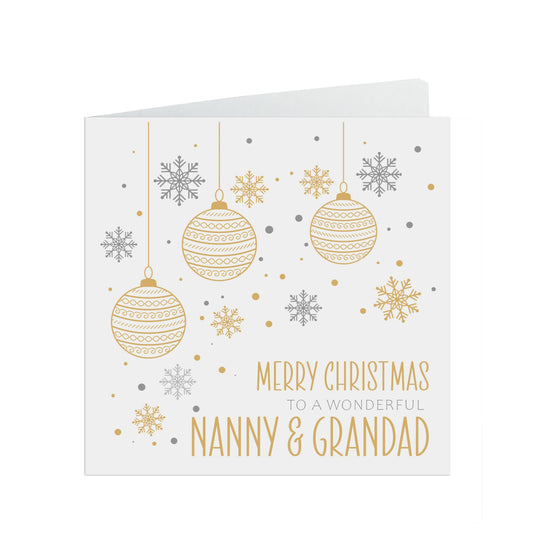 Nanny And Grandad Christmas Card, Gold Bauble For Grandparents From Grandson Or Granddaughter