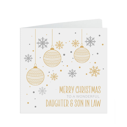 Daughter And Son In Law Christmas Card - Gold Bauble Design
