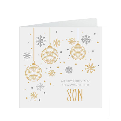 Son Christmas Card, Gold Bauble Design
