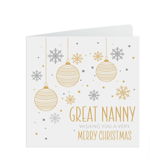 Great Nanny Christmas Card, Gold Bauble Design