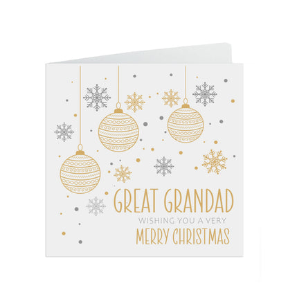 Great Grandad Christmas Card, Gold Bauble Design