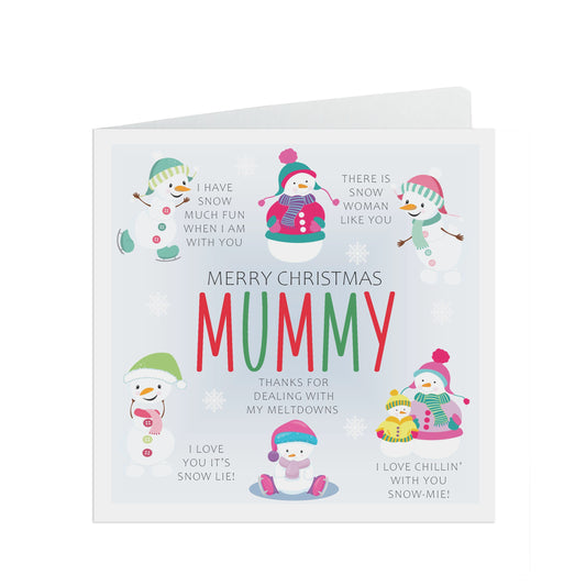 Mummy Snowman Christmas Card - Fun cute snowman puns