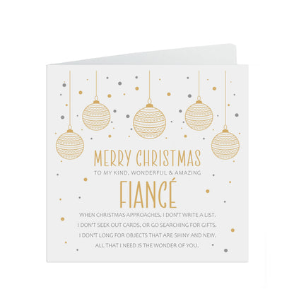 Fiance Christmas Card, Gold Bauble Sentimental Romantic Poem