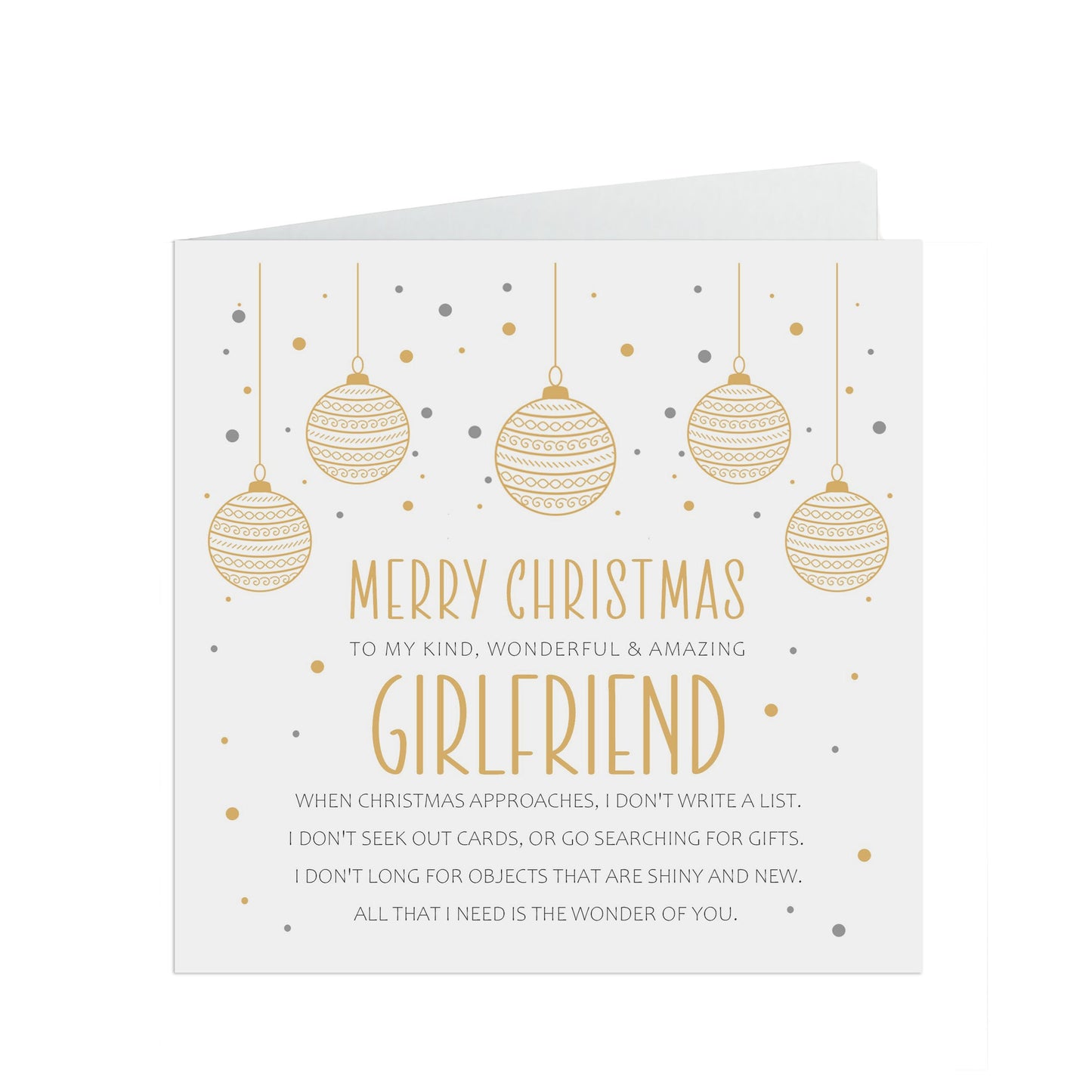 Girlfriend Christmas Card, Gold Bauble Sentimental Romantic Poem