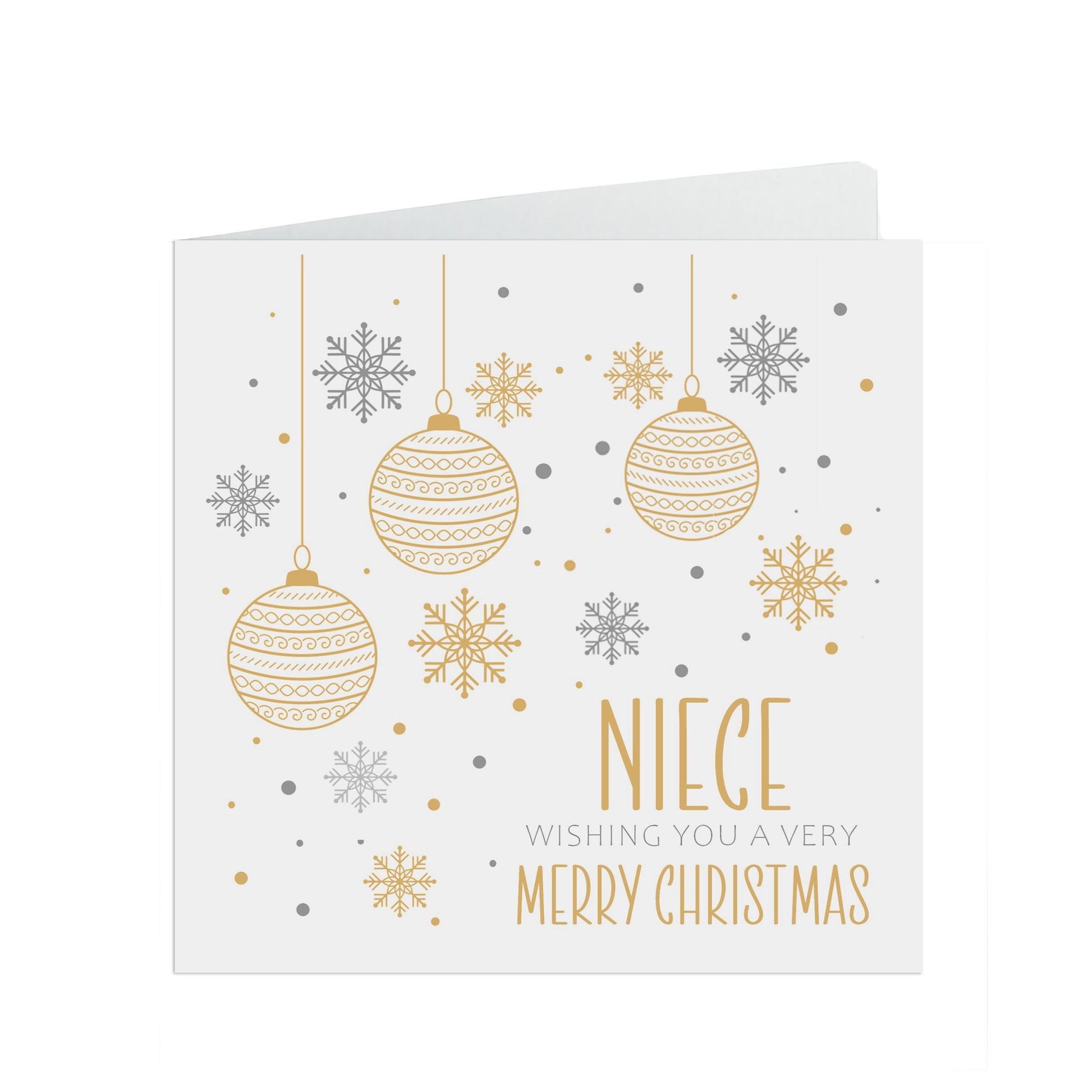 Niece Christmas Card, Gold Bauble Design