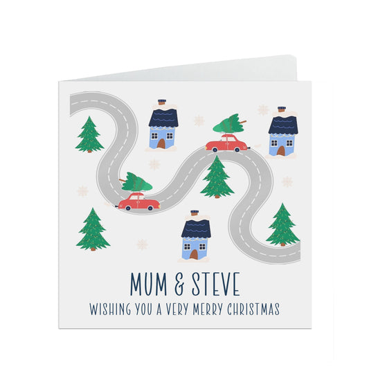 Mum And Partner Christmas Card, Snowy Scene Design