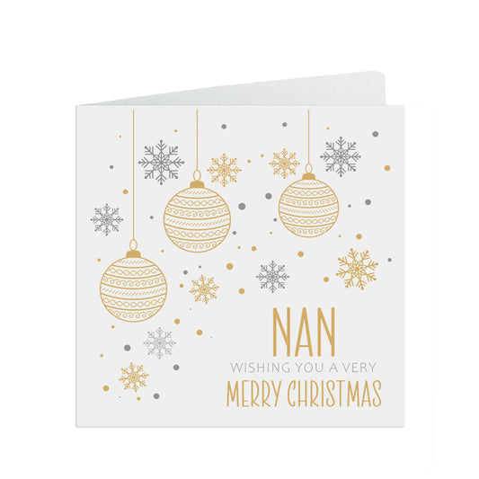 Nan Christmas Card, Gold Bauble Design