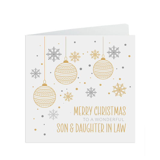 Son And Daughter In Law Christmas Card, Gold Bauble Design