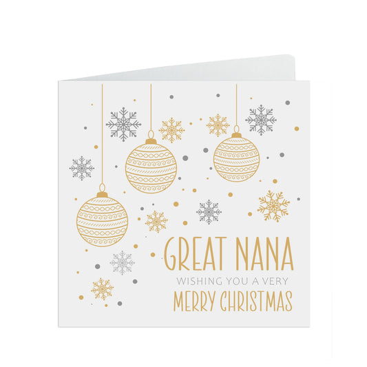 Great Nana Christmas Card, Gold Bauble Design