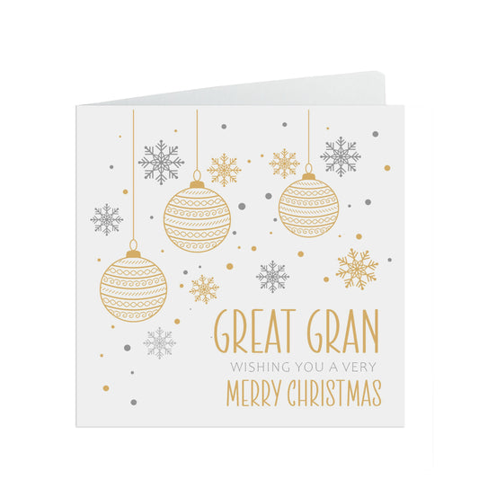Great Gran Christmas Card, Gold Bauble Design