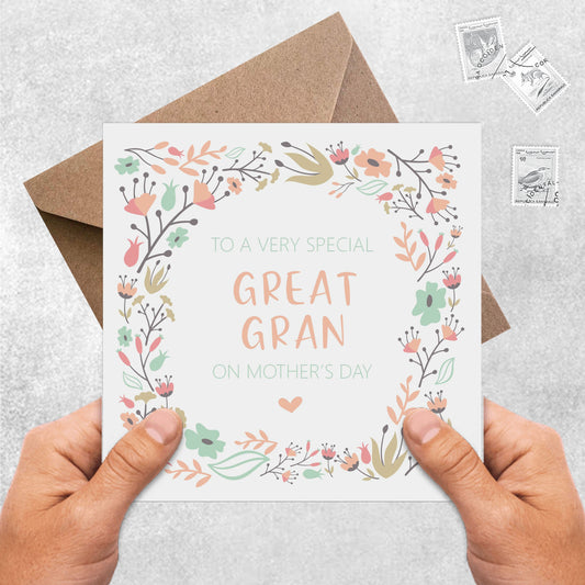Great Gran Mother's Day Card, Peach Floral