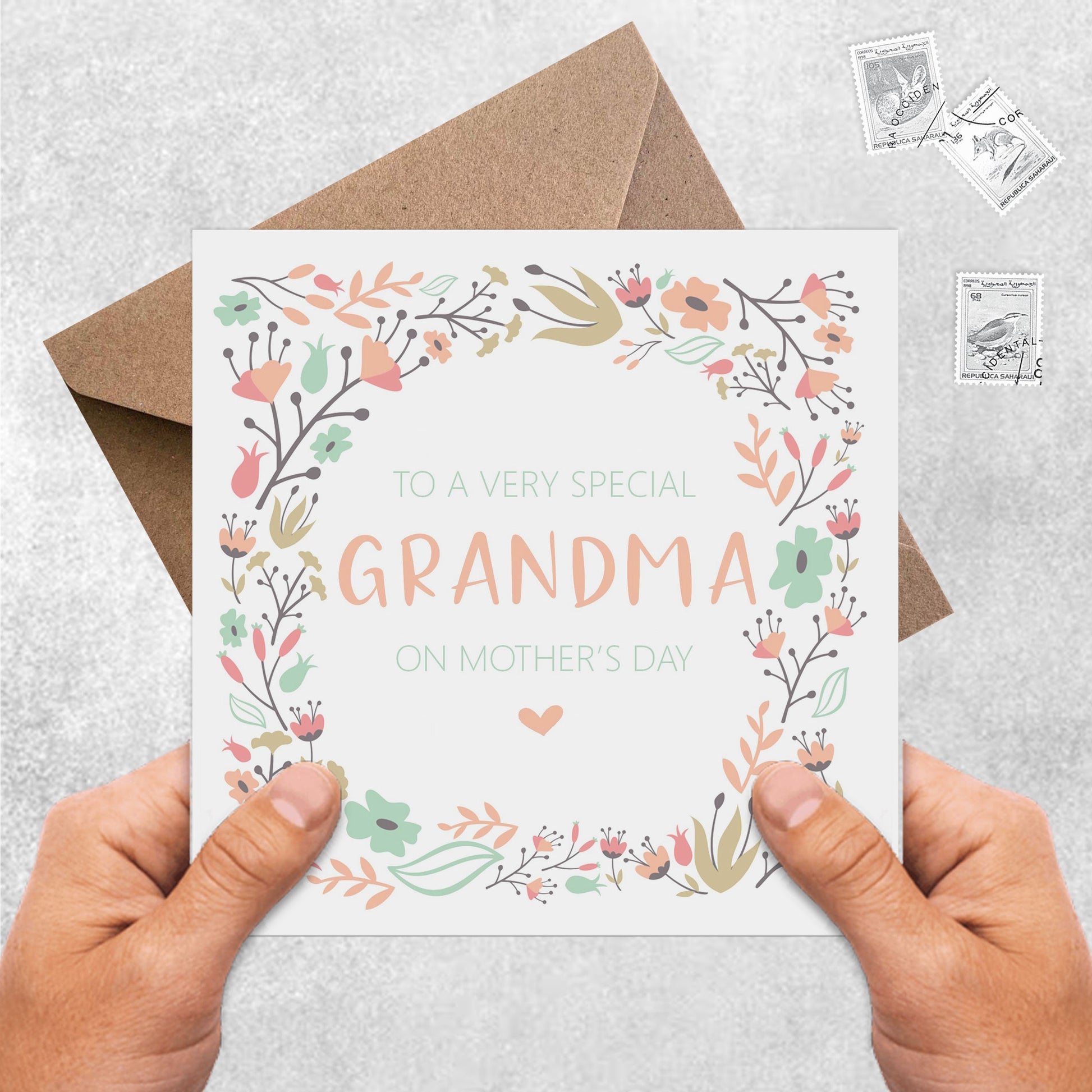 Grandma Mother's Day Card, Peach Floral