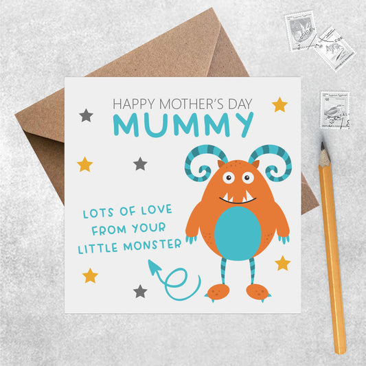 Mummy From Your Little Monster, Mother's Day Card - Orange Monster