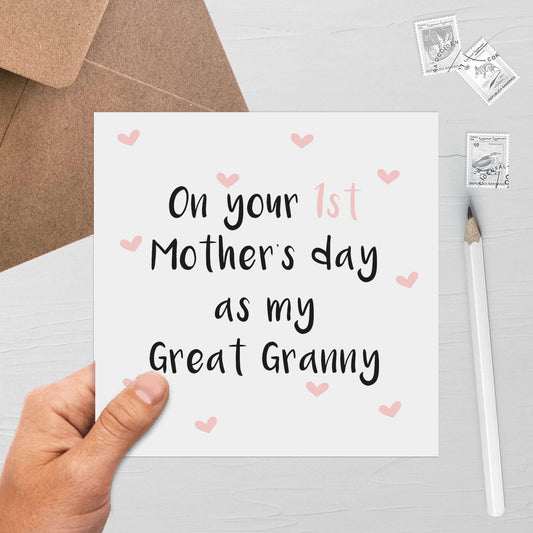 On Your 1st Mothers Day As My Great Granny, Cute Mother's Day Card